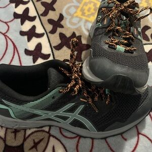 ASICS Women's  Gray Mint Orange Trail Shoe AmpliFoam Sneakers, Size 10.5
